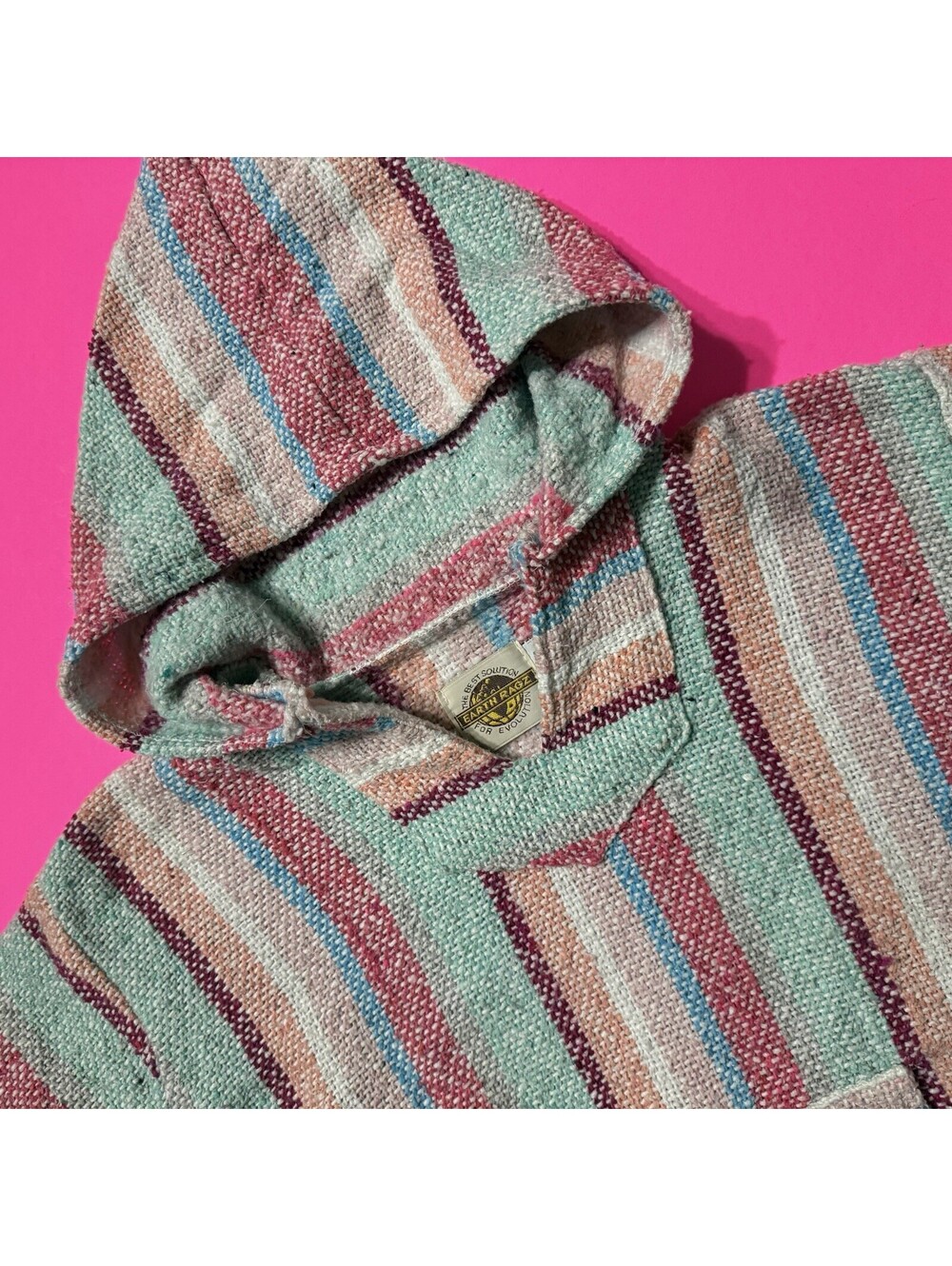 Earth Ragz Blanket Hoodie Pullover Hippie Boho Striped Pastels Womens Small